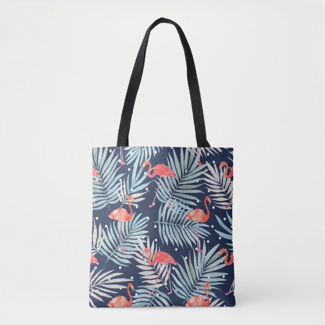 Bolsa Tote Watercolor Flamingo: Elegância Tropical Rosa. (Frente)