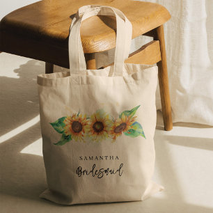 Bolsa Tote Watercolor Floral Sunflower Bridesmaid
