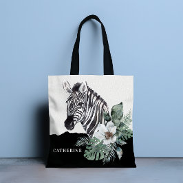 Bolsa Tote Watercolor Floral Wild Zebra Personalizada