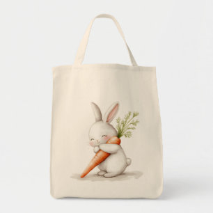 Bolsa Tote Watercolor Fluffy Bunny Carrot Love