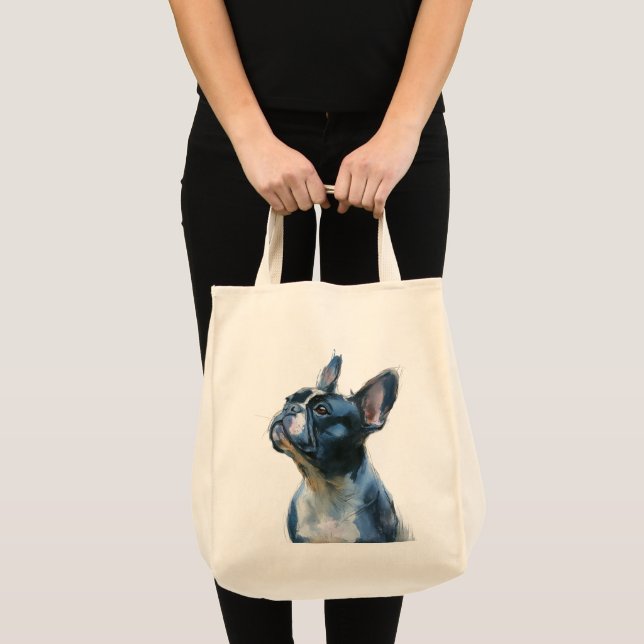 Bolsa Tote Watercolor French bulldog sitting (Frente (produto))