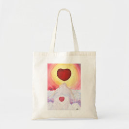 Bolsa Tote Watercolor Heart Love flutuando acima das montanha