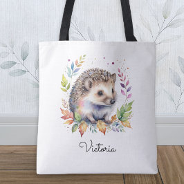 Bolsa Tote Watercolor Hedgehog Woodland Animal Personalized