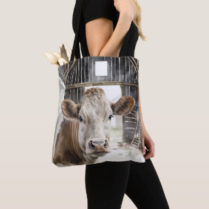 Bolsa Tote Watercolor Hereford Cow Em Barn