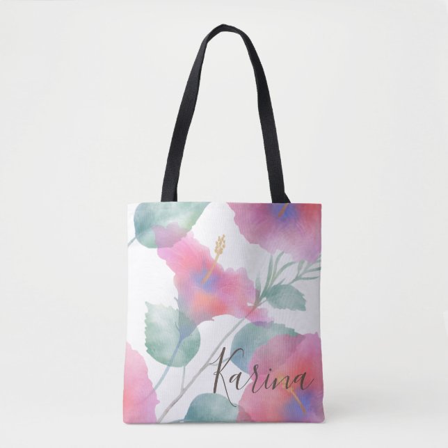 Bolsa Tote Watercolor Hibiscus Maui Weding (Frente)