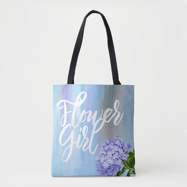 Bolsa Tote Watercolor Hydrangea Flower Girl com nome Floral (Frente)