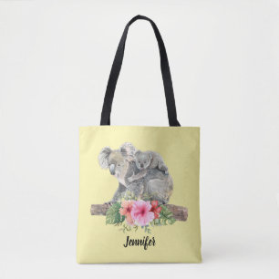 Bolsa Tote Watercolor Koala Bears Bonita Mãe e Bebê