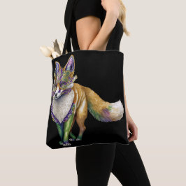 BOLSA TOTE WATERCOLOR MARDI GRAS FOX COM MÁSCARA