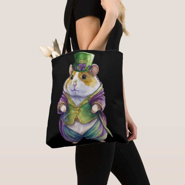 BOLSA TOTE WATERCOLOR MARDI GRAS HAMSTER COM CHAPÉU (Close Up)
