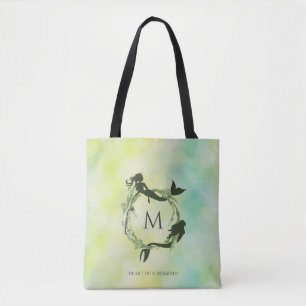 Bolsa Tote Watercolor Ocean Wreath Mermaids Monograma