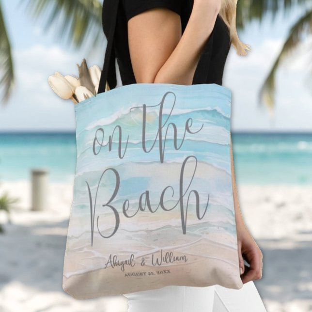 Bolsa Tote Watercolor On The Beach Wedding (Watercolor On The Beach Wedding Tote Bag)