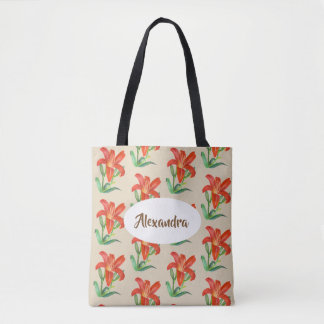 Bolsa Tote Watercolor Orange Lily Floral Art