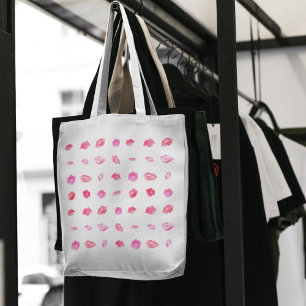 Bolsa Tote Watercolor Pink Lip Feminine Pattern Tendência Chi