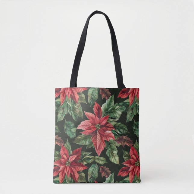 Bolsa Tote Watercolor Poinsettia flor Natal (Frente)