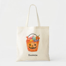 Bolsa Tote Watercolor Pumpkin Trick or Treat Personalized Tot