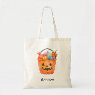 Bolsa Tote Watercolor Pumpkin Trick or Treat Personalized Tot