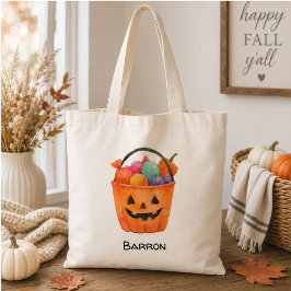Bolsa Tote Watercolor Pumpkin Trick or Treat Personalized Tot