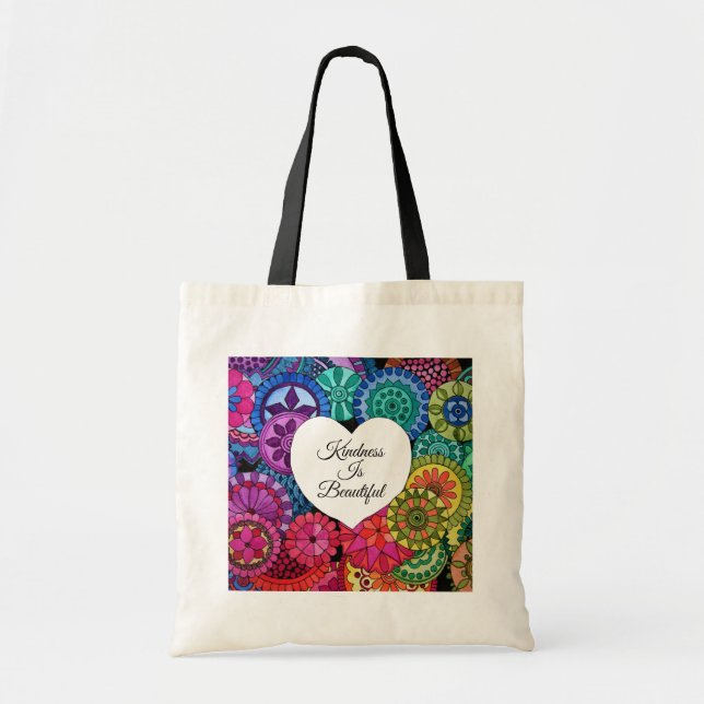 Bolsa Tote Watercolor Rainbow Mandala Com Coração (Frente)