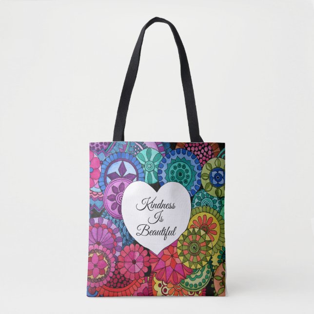 Bolsa Tote Watercolor Rainbow Mandala Com Coração (Frente)