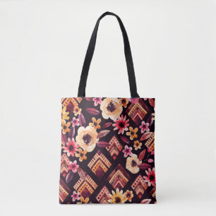 Bolsa Tote Watercolor rhombus: padrão geométrico floral.