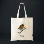 Bolsa Tote Watercolor Robin bird redbrel monograma<br><div class="desc">Cozinha d'água Robin Pássaro Vermelho nome monograma tote bag. Você pode facilmente mudar o nome.</div>