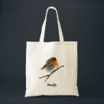 Bolsa Tote Watercolor Robin bird redbrel monograma<br><div class="desc">Cozinha d'água Robin Pássaro Vermelho nome monograma tote bag. Você pode facilmente mudar o nome.</div>