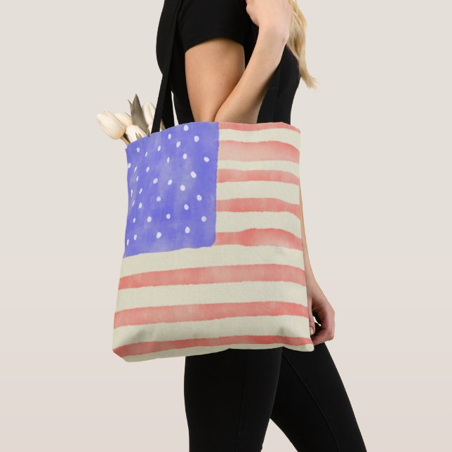 Bolsa Tote Watercolor rustic bandeira americana (Close Up)