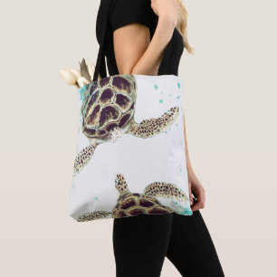 Bolsa Tote Watercolor Sea Turtle Love Designer
