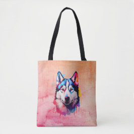 Bolsa Tote Watercolor Siberian Husky Colorir Art