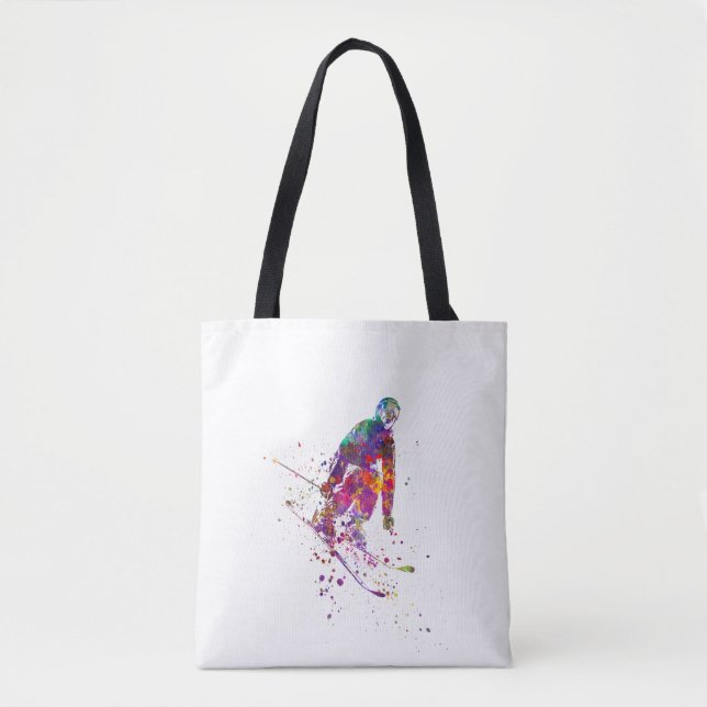 Bolsa Tote watercolor skier (Frente)