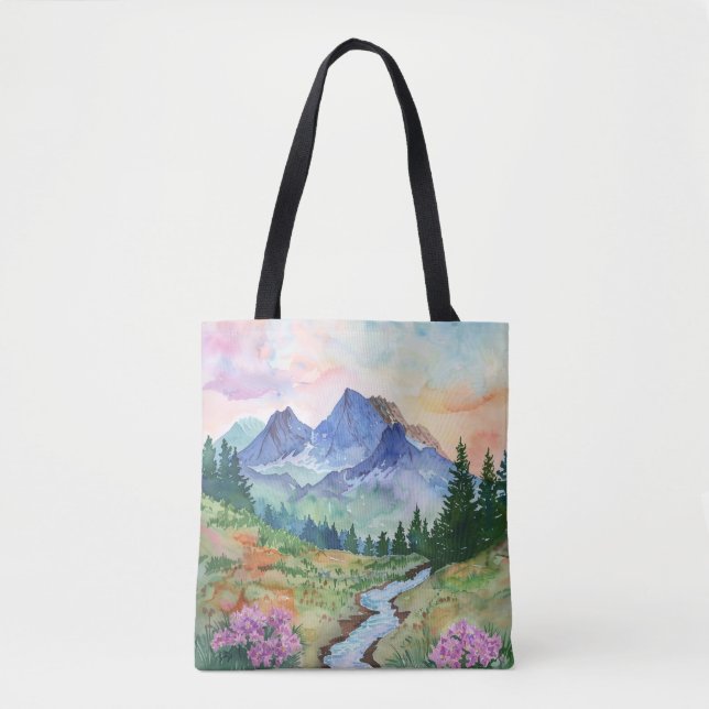 Bolsa Tote Watercolor Summer Mountain (Frente)