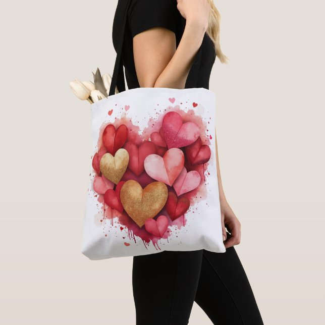 Bolsa Tote Watercolor Valentine Day Heart (Close Up)
