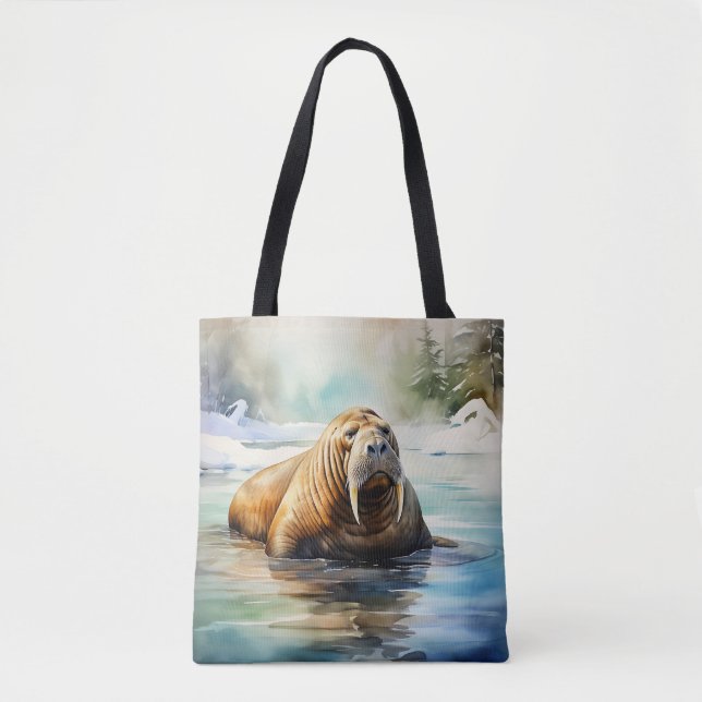 Bolsa Tote Watercolor Walrus Ártico (Frente)