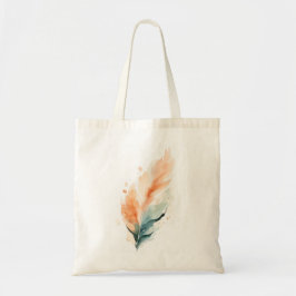 Bolsa Tote Watercolour Feather Art Print | Boho Orange Teal F