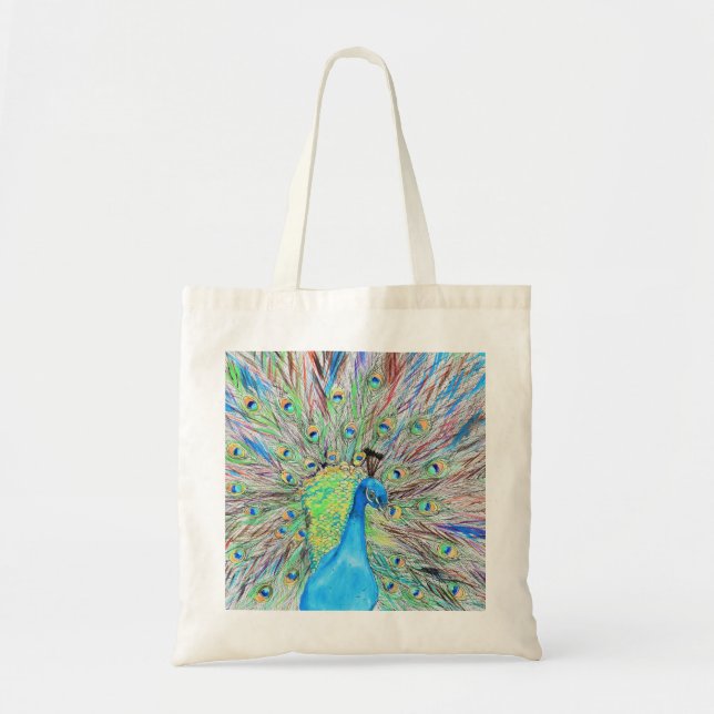Bolsa Tote Watercolour Peacock Painting (Frente)