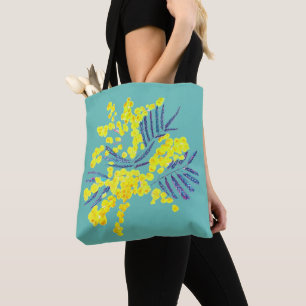 Bolsa Tote Wattle Mimosa yellow flower art Austrália