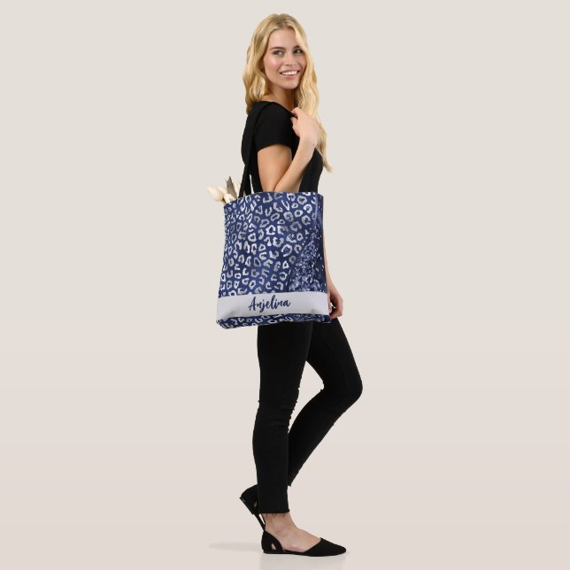 Bolsa Tote Wave de Grelha de Impressão Animal com Glitter Azu (No(a) Modelo)