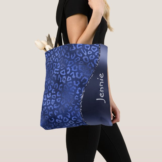 Bolsa Tote Wave de Grelha de Impressão Animal com Glitter Azu (Close Up)