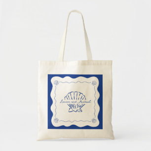 Bolsa Tote Wavy Coastal Modern Marinho Blue Weding Welcome