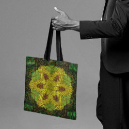 Bolsa Tote Weave Mandala Amarelo Verde e Laranja