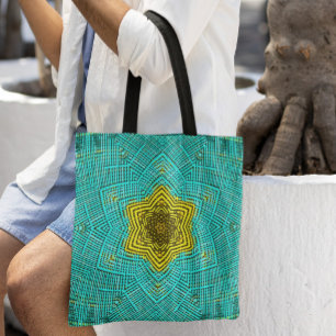 Bolsa Tote Weave Mandala Blue e Amarelo