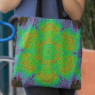Bolsa Tote Weave Mandala Orange Green e Blue