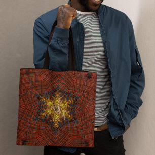 Bolsa Tote Weave Mandala Orange Yellow e Blue