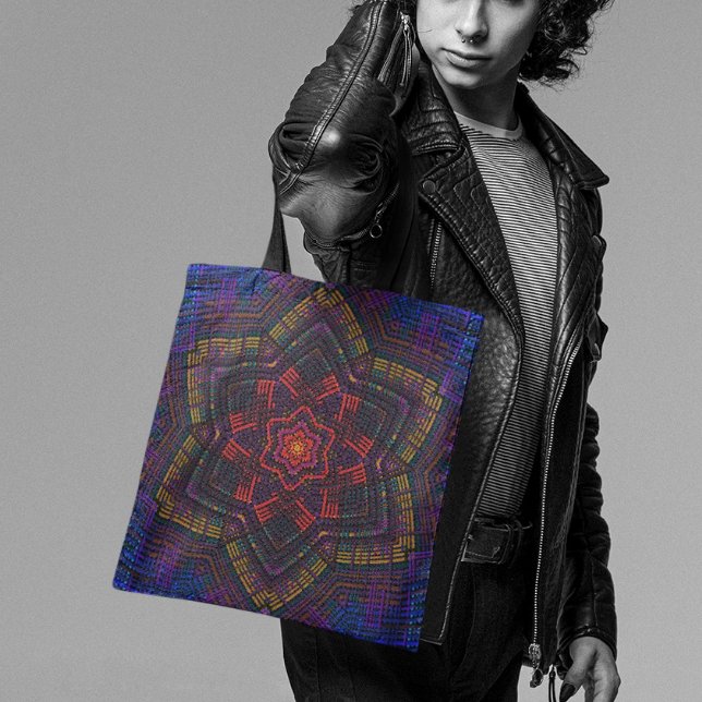 Bolsa Tote Weave Mandala Puro Vermelho e Azul (Criador carregado)