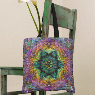 Bolsa Tote Weave Mandala Teal Yellow e Pink