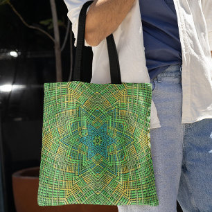 Bolsa Tote Weave Mandala Verde Amarelo e Azul