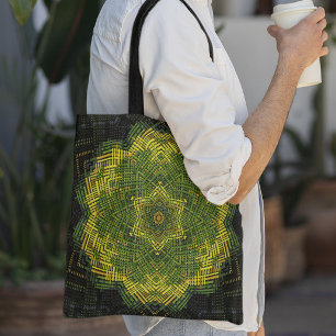 Bolsa Tote Weave Mandala Verde Amarelo e Negro