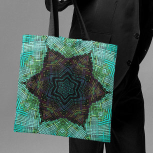 Bolsa Tote Weave Mandala Verde Azul e Roxo
