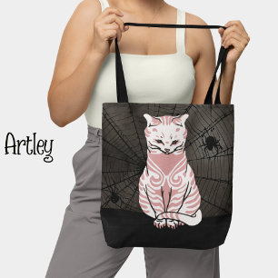 Bolsa Tote Web de Gato de Gótico Preto bonito Rosa