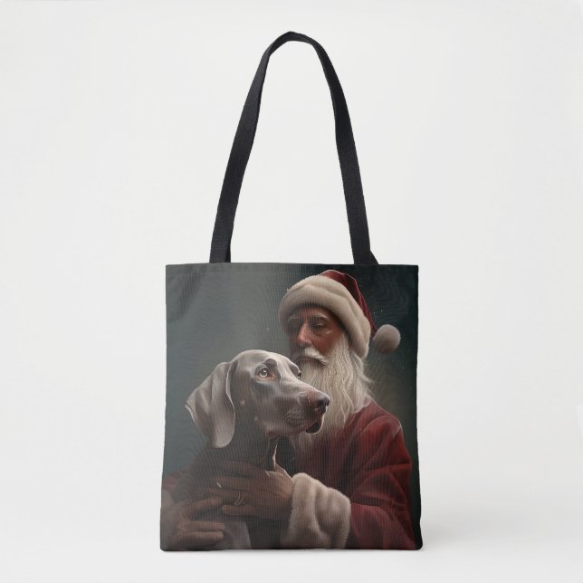 Bolsa Tote Weimaraner com Papai Noel Natal Festivo (Frente)